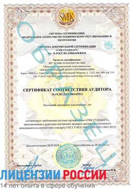 Образец сертификата соответствия аудитора №ST.RU.EXP.00014299-1 Владикавказ Сертификат ISO 14001